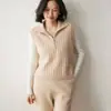 Chaleco de cuello alto con media cremallera para mujer, suéter sin mangas de cachemir con trenzado completo, top tipo chaleco en capas