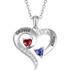 Collar Colgante de Plata de Ley S925 Doble Corazón de Venta Caliente Transfronteriza para Mujeres, Cadena para Clavícula Corazón con Piedra de Nacimiento Estilo Pareja, Moda de Lujo Ligero