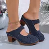 Sandalias cerradas para mujer 2026, talla grande, tacón medio, moda europea y americana, nuevas sandalias de primavera-verano caladas, transfronterizas
