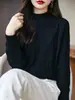 Suéter de Tricô Gola Alta Meia Manga Longa Feminino, Algodão Puro Espesso, Novo Estilo Outono/Inverno 2026, Pulôver com Trança de Diamante, Camisa Básica