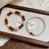 Pulseira de Ágata Vermelha Natural, Turquesa e Pérola com Pérolas Swarovski, Contas de Pedra da Lua Vermelha, Joias de Contas da Moda Empilháveis