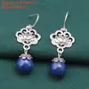 Pendientes de plata de ley S925 con cuentas redondas de loto lapislázuli jade pendientes vintage desgastados simples pendientes joyería al por mayor