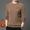 Suéter de Veludo para Furão Peça Única Suéter de Veludo Masculino com Forro de Lã Gola Redonda Quente de Inverno Camisa Tricotada Casual para Meia-Idade Roupa Interna Estilo Pai