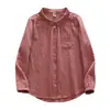 Venta Directa de Fábrica Algodón Puro Holgada Color Sólido Cuello Solapa Plisada Doble Capa Hilo de Algodón Camisa de Mujer Primavera y Otoño Camisa de Mujer de Manga Larga
