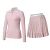 Traje Deportivo Transfronterizo para Mujer Solapa Manga Larga Secado Rápido Delgado Cuello en V Camisa Polo Superior Fitness Aspecto Adelgazante Falda de Tenis
