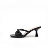 Sandálias Quadradas Elegantes Chuyuji com Laço para Mulheres, Chinelos Slip-On de Verão, Salto Fino