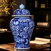 Jarrón de Cerámica Jingdezhen Estilo Nuevo Estilo Chino Nuevo Adorno Sala de Estar Arreglo Floral Decoración de Entrada Estilo Antiguo Cien Flores Porcelana Azul y Blanca