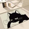 Tapete de Chão Absorbente de Secagem Rápida para Banheiro Gato Preto Desenho Animado Lama Diatomácea Vaso Sanitário Porta do Vaso Sanitário Tapete Antiderrapante para Pés Tapete de Entrada
