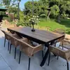 Mesas e Cadeiras de Exterior, Cadeiras de Rattan de Lazer para Pátio, Varanda, Jardim, Mesas de Jantar, Conjunto Combinado Simples de Três ou Cinco Peças de Madeira Plástica e Rattan para Exterior