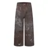 Jeans de Pierna Ancha Estilo Wasteland Callejero Americano Nuevo 2025 para Hombre Jiayiku con Pintura Pesada Graffiti Teñido Sucio