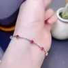 Pulseira de Pedras Preciosas Vermelhas e Azuis Pura Natural Pedra Preciosa Grau 5A, Tamanho 3*3mm Prata 925 Cravação Fina