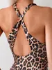 Moda Dropshipping Transfronteiriça Maiô Peça Única Estampa de Leopardo para Mulheres, Decote em V Profundo, Costas Nuas, Emagrecedor, Maiô Biquíni Sexy para Férias