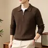 Polo Masculino de Tricô com Meio Zíper Estilo Old Money Transfronteiriço Outono Inverno Textura de Costela Vertical Camisa Base Casual de Negócios com Gola