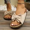 Sandalias casuales para mujer con decoración de lazo, pantuflas cómodas de suela plana, punta redonda, talla grande para comercio exterior