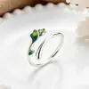 Anillo Abierto de Plata de Ley S925 Hoja Verde Yunchaoxuan para Mujer, Anillo Ajustable Hoja Esmaltada Estilo Bosque Fresco Venta al por Mayor