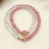Pulseira de anel duplo de pedra de uva natural e cristal branco 5A moda pequena fresca joia de mão para menina de verão atacado