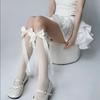 Meias Estudantis Lolita Desejo Puro Tiras de Bezerro Laço Meia-Calça Feminina Primavera e Verão Veludo Antidesfiapo Seda Branca