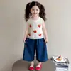 Conjunto de Verano 2026 para Niñas Nuevo Elegante Dulce Ropa de Verano para Niños Moda Delgada de Mezclilla Conjunto de Dos Piezas