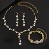 2025 joyería de strass transfronteriza collar pendiente pulsera juego de tres piezas accesorios de joyería joyería nupcial de boda todo a juego