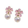 Francês retro óleo gota flor brincos de pérolas moda temperamento luz luxo alto sentido brincos atacado mulheres