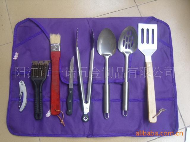 P-011NP烧烤工具套装,烧烤刷叉夹铲汤勺漏勺开瓶器