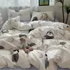 Juego de Cama Fresco con Lazo para Cama Individual de Cuatro Piezas Funda de Edredón de Algodón Lavado Corazón de Niña Dormitorio Estudiantil Juego de Tres Piezas