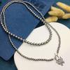 Plata S925 Mismo estilo que las celebridades de internet collar de perlas grises realmente muchas cuentas de concha de cáñamo nuevo diseño collar de doble capa de alta calidad para mujeres
