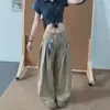 Calça Casual Khaki Preguiçosa Fluida de Perna Larga Feminina Novo Design Plissada Solta de Cintura Alta Versátil Calça de Terno