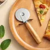 Cortador de Pizza de Acero Inoxidable con Mango de Madera, Cuchillo para Repostería, Cortador de Pasteles, Cuchillo Giratorio, Cuchillo de Corte para Hornear Pizza de Rodillo Único