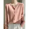 Estilo de Otoño para Ir al Trabajo Nuevo Cardigan de Punto de Lana de Cordero Cuello Pequeño Estilo Corto Suéter Superior para Mujer Manga Larga Ropa de Abrigo