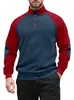 Moletom casual de gola alta com blocos de cor para homens, tamanho europeu da Amazon, jacquard, novo estilo primavera/outono, com proteção nos cotovelos, corte solto