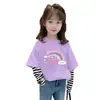 G2414# camiseta de algodón con costuras para niña, manga larga, primavera y otoño, holgada, camiseta básica para niños, top de dibujos animados para niños, camiseta de moda