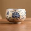 Taza Luohan plateada con rima de loto azul y flor, taza maestra de cerámica, taza de kung fu, taza de té, tazón de té, juego de té ligero de lujo, taza de té