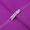 Moda Elegante y Sencilla de Estilo Japonés y Coreano, Pulsera y Tobillera Exquisitas de Plata para Mujer de Doble Capa con Dieciséis Perlas, Puramente Hecho a Mano