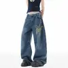 Jeans Bordados con Salpicaduras de Tinta para Hombre, Corte Recto Holgado, Pierna Ancha, Estilo Americano High Street, Marca de Moda, Pantalones Largos Retro Geniales