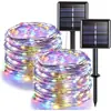 Cadena de Luces de Alambre de Cobre Solar Luz de Colores con Tira de Luces Impermeable para Exteriores Decoración de Patio Balcón Jardín Paisaje Luz de Alambre de Cobre