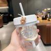 Vaso de agua pequeño y pequeño para niñas, vaso de color alto con tubo de pajita, vaso de plástico transparente portátil y sencillo para estudiantes de verano.