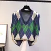 Chaleco de Punto con Patrón de Diamantes Nuevo Primavera/Otoño 2026 para Mujer, Jersey Holgado Retro, Chaleco Suéter sin Mangas