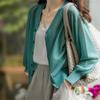 2024 novo V-neck gelo seda micro-transparente camisa fina malha Cardigan mulheres primavera e verão jaqueta de cor sólida jaqueta exterior verão