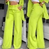 Ropa de Verano para Mujer de Exportación Europea y Americana Transfronteriza 2025 Traje Elegante de Color Puro con Mangas de Abertura y Solapa Traje de Pantalón Recto para Mujer