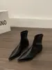 Botines de moda estilo francés con tacón grueso para mujer, nuevos botines de una sola pieza para primavera y otoño 2024, punta fina, plateados, elegantes, de ajuste ceñido