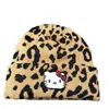 Bonito Gorro de Punto con Estampado de Leopardo de Gatito para Mujer, Otoño e Invierno, Adelgazante de Rostro, Circunferencia de Cabeza Grande, Gorro Cálido