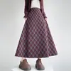 Falda midi de lana a cuadros para mujer para otoño e invierno, estiliza y tiene buena caída, falda de cola de pez línea A, falda larga a cuadros rojos