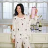 (Bunai VIP) Conjunto de pijama de três peças com design original para outono e inverno, com mangas compridas e calças compridas, moderno para mulheres, pode ser usado fora de casa