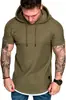 Nueva Camiseta con Capucha Arrugada de Color Sólido Moda Casual Camiseta Deportiva Casual de Manga Corta para Hombre