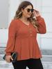 Blusas Femininas Plus Size Blusa Babydoll Feminina Decote V Pelúcia de Cava Manga Lanterna Camiseta Top Decorativo com Botão Dourado
