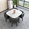 Juego de Mesa Redonda Pequeña Casual para Café con Cuatro Sillas para Recepción de Tienda de Té de Leche, Reuniones en Apartamentos Pequeños y Uso en Oficina