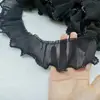 Decoração de Renda Plissada Elástica Preto e Branco de 6cm de Largura com Pérolas e Folha de Lótus para Saia Lolita Princesa