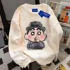 Moletom Redondo com Estampa Fofa de Desenho Animado Shin-Chan para Mulheres Outono e Inverno Estilo Americano Preguiçoso Tie-Dye Rosa Preppy