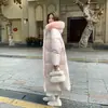 Casaco de Inverno Moscou Samsung Acolchoado com Algodão e Penas, Gola Grande de Pele, Comprimento Médio, Abaixo do Joelho, Espessado, Jaqueta de Penas da Moda